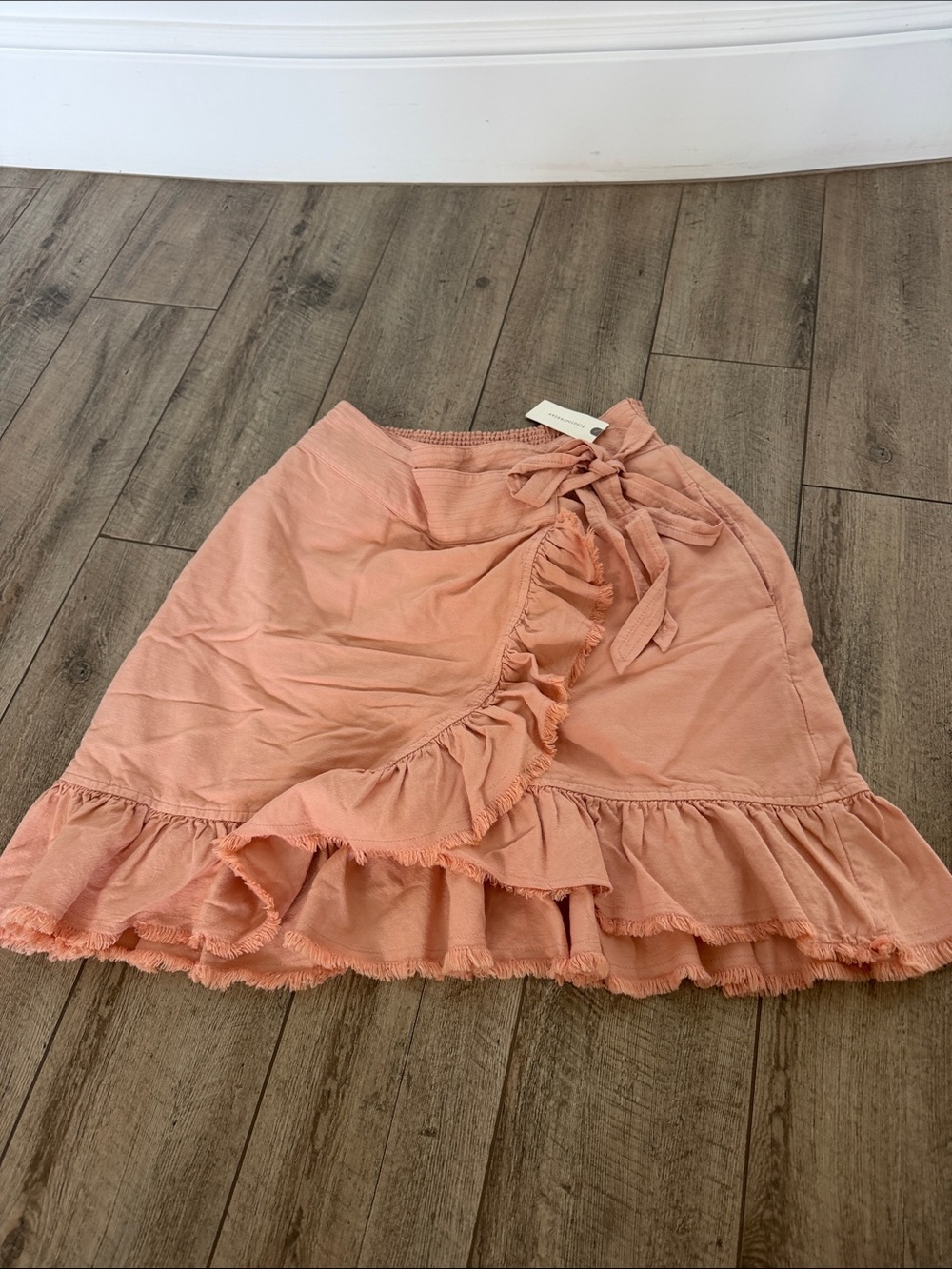 Anthropologie Peach Ruffle Wrap Skirt